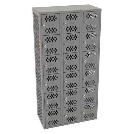Tennsco Box Locker, 36 in W, 18 in D, 72 in H, (3) Wide, (6) Tier, Gray VBL6-1218-CMED GRAY