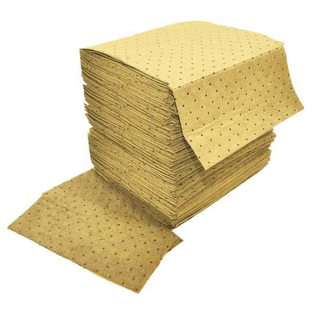 Zoro Select Sorbent Pad, 30 gal, 16 in x 18 in, Chemical, Hazmat, Yellow, Meltblown Polypropylene 23727Y