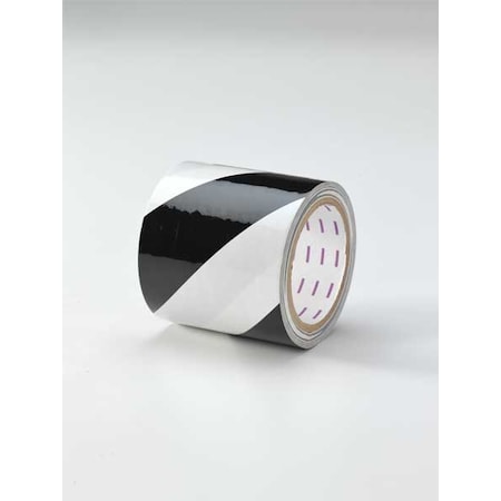 Zoro Select Floor Marking Tape, vinyl, Striped, Black, White, 4 in W., 7 mil Thickness 8PD82