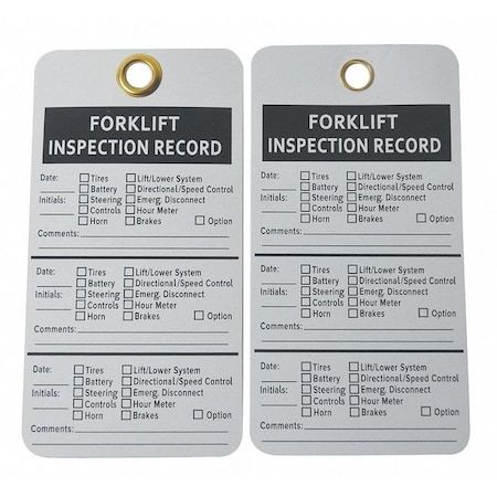 Zoro Select Tag, Forklift, Cardstock, 5 3/4 in H x 3 in W, White, Rectangle, 25 PK 8PEM2