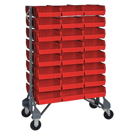 Quantum Storage Systems Steel Mobile Bin Rail Floor Rack, 36 in D x 53 in H x 20 in W, Red MQRU-16D-235-48RD