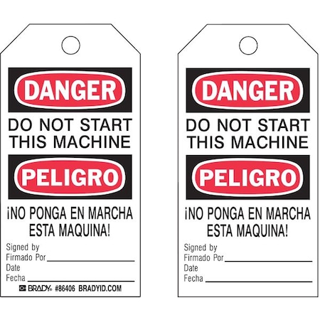 Brady Danger Bilingual Tag, Cleaning and Maintenance, 5 3/4 in H x 3 in W, Black, Red, White, Rectangle 86406
