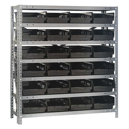 Quantum Storage Systems Steel Bin Shelving, 12 in D x 39 in H x 36 in W, 7 Shelves, Black 1239-107BK