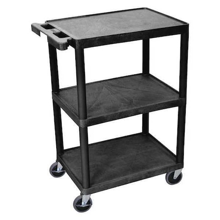 Zoro Select Utility Cart with Lipped Plastic Shelves, 300 lb Load Capacity, 3 Shelves, 24 in L, 18 in W STC222-B