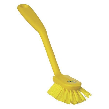Remco 2 25/64 in W Dish Brush, Medium, 8 in L Handle, 3 1/8 in L Brush, Yellow, Plastic 42376