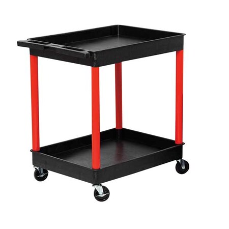 Zoro Select Flat Handle Utility Cart, Thermoplastic Resin (Shelf), High Density Polyethylene (Leg), 2 Shelves BKSTC11RD
