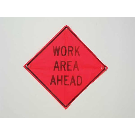 Eastern Metal Signs And Safety Work Area Ahead Traffic Sign, 36 in W, 36 in H, Polyester, PVC, Orange C/36-EMO-3FH-HD WORK AREA AHEAD