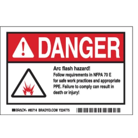 Brady Label, 4 in Height, 6 in Width, Polyester, Horizontal Rectangle, English EL-4