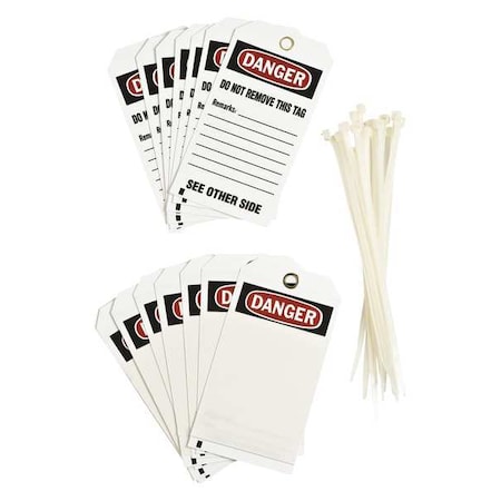 Brady Danger Tag, Danger, Polyester, 5 3/4 in H x 3 in W, Black, Red, White, Rectangle, 25 PK 76192