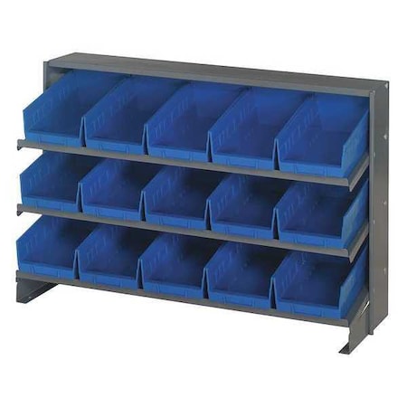 Quantum Storage Systems Steel Bench Pick Rack, 12 in D x 21 in H x 36 in W, 3 Shelves, Blue QPRHA-102BL