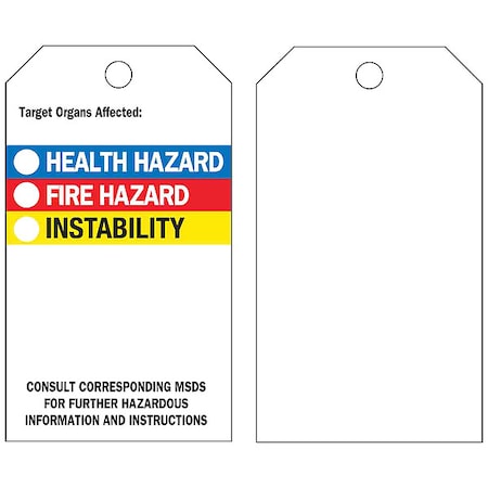 Brady Tag, Hazardous Materials, Vinyl, 5 3/4 in H x 3 in W, Black, Blue, Red, Yellow, Rectangle, 25 PK 76236