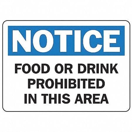 Accuform Notice, Food Or Drink Prohibited In This Area, 10" W x 7" H, Rectangle, Plastic MHSK833VP