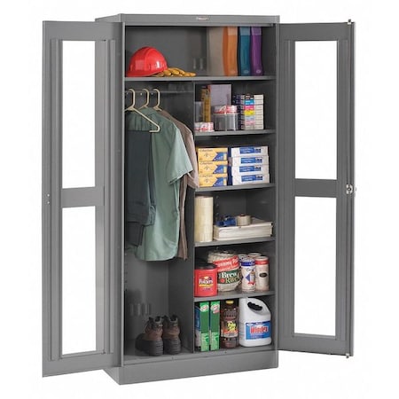 Tennsco Combo Wardrobe Storage Cabinet, 78 in H, 36 in W, 24 in D, Swing, Keyed, Medium Gray, 5 Shelves CVD2472 MED GREY