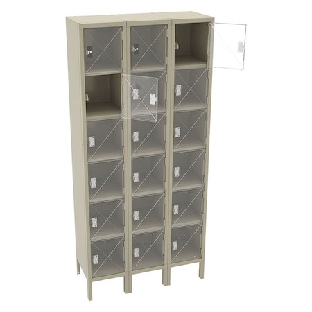 Tennsco Box Locker, 36 in W, 15 in D, 78 in H, (3) Wide, (6) Tier, Sand CBL6-121512-3 SAND