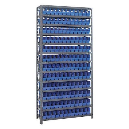 Quantum Storage Systems Steel Bin Shelving, 12 in D x 75 in H x 36 in W, 13 Shelves, Blue 1275-100BL