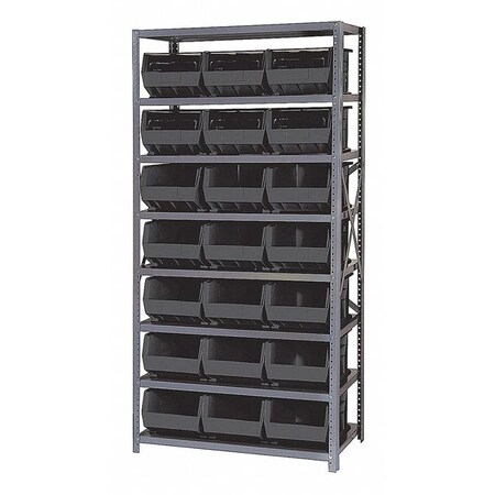 Quantum Storage Systems Steel Bin Shelving, 36" W x 75" H x 18" D, 4 Shelves, Black QSBU-255BK