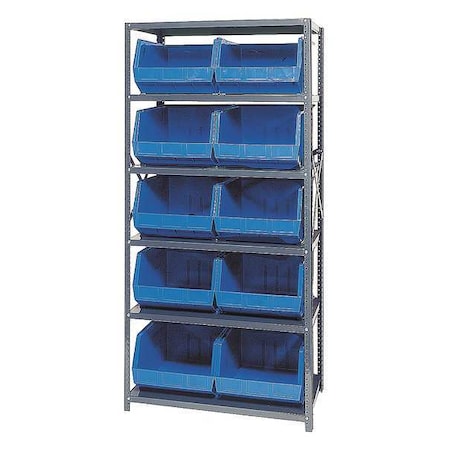 Quantum Storage Systems Steel Bin Shelving, 18 in D x 75 in H x 36 in W, 6 Shelves, Blue QSBU-270BL
