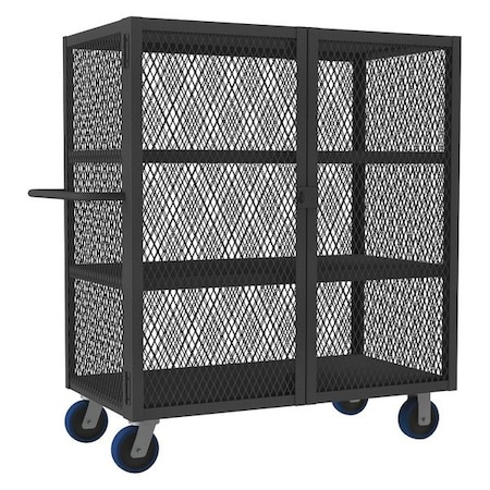 Zoro Select Dual-Latch Welded Mesh Security Cart with Fixed Shelves, 2,000 lb Capacity, 26 in W x 54 1/2 in L x HTL-2448-DD-3-6PU-95