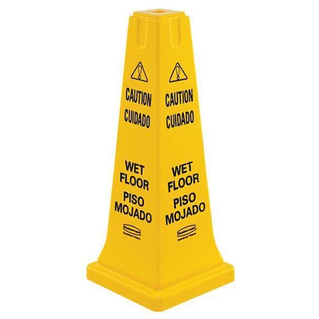 Rubbermaid Commercial Safety Cone, 26 in Height, 10 1/2 in Width, HDPE, Cone, English, Spanish FG627777YEL