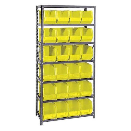 Quantum Storage Systems Steel Bin Shelving, 18 in D x 75 in H x 36 in W, 7 Shelves, Yellow QSBU-265YL