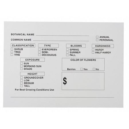 Collier Metal Specialties Cards, Plant Information, White, PK25 PLCD 11-7