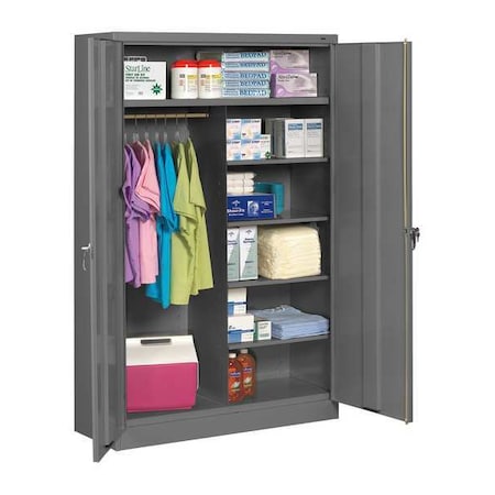 Tennsco Combo Wardrobe Storage Cabinet, 78 in H, 48 in W, 18 in D, Swing, Keyed, Medium Gray, 5 Shelves J1878C MED GREY