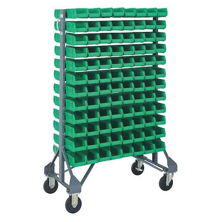 Quantum Storage Systems Steel Mobile Bin Rail Floor Rack, 36 in D x 53 in H x 20 in W, Green MQRU-12D-220-192GN