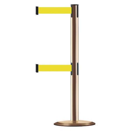 Tensabarrier Barrier Post with Belt, Yellow, 7 1/2 ft Length, 38 in Post Height, No Legend 889T2U-2P-2P-STD-NO-Y5X-C