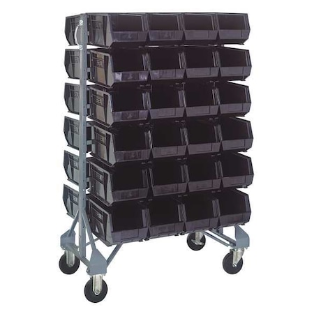 Quantum Storage Systems Steel Mobile Bin Rail Floor Rack, 36 in D x 53 in H x 20 in W, Black MQRU-12D-240-48BK