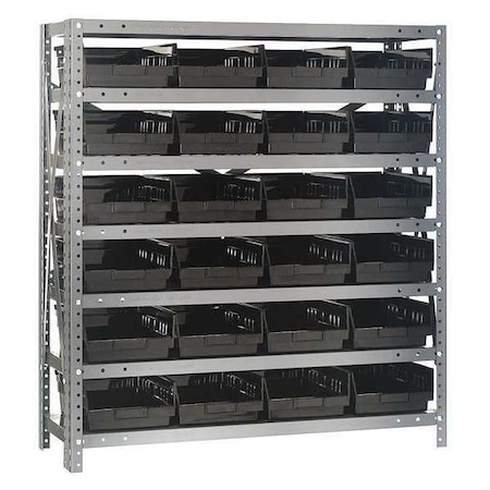 Quantum Storage Systems Steel Bin Shelving, 36 in W x 39 in H x 18 in D, 7 Shelves, Gray/Black 1839-108BK