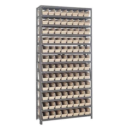 QUANTUM STORAGE SYSTEMS Steel Bin Shelving, 36 in W x 75 in H x 12 in D, 13 Shelves, Ivory 1275-101IV