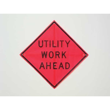 Eastern Metal Signs And Safety Utility Work Ahead Traffic Sign, 36 in W, 36 in H, Polyester, PVC, Orange C/36-EMO-3FH-HD UTILITY WORK AHEAD