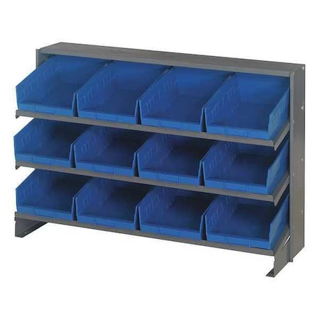 Quantum Storage Systems Steel Bench Pick Rack, 12 in D x 21 in H x 36 in W, 3 Shelves, Blue QPRHA-107BL