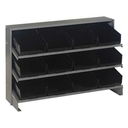 Quantum Storage Systems Steel Bench Pick Rack, 12 in D x 21 in H x 36 in W, 3 Shelves, Black QPRHA-107BK