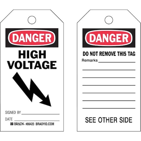 Brady Danger Tag, 5-3/4 x 3 In, Cardstock, PK100, 86652 86652