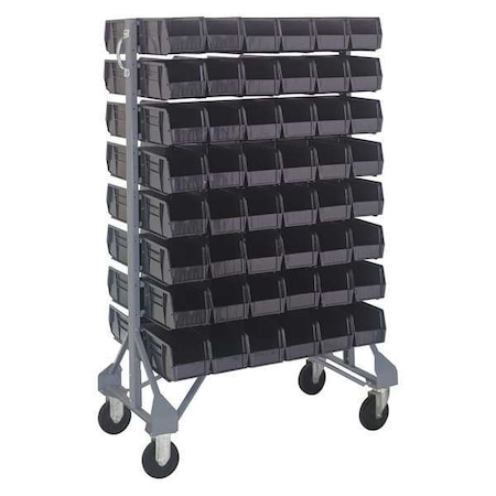 Quantum Storage Systems Steel Mobile Bin Rail Floor Rack, 36 in D x 53 in H x 20 in W, Black MQRU-16D-230-96BK