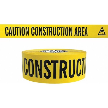 Zoro Select Barricade Tape, Construction Site, Yellow, 3 in Wide x 500 ft Length, Polypropylene, 4 mil B354Y2-200