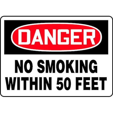 Accuform Danger No Smoking Sign, 10" H, 14 in W, Vinyl, Rectangle, English, MSMK247VS MSMK247VS