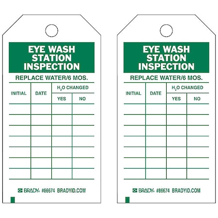 Brady Tag, Inspection, Paper, 5 3/4 in H x 3 in W, Green on White, Rectangle, 100 PK 86674