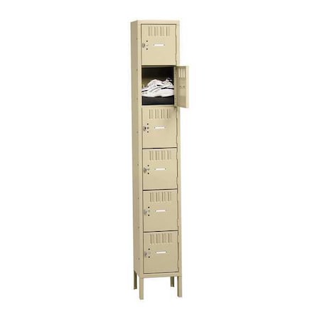 Tennsco Box Locker, 12 in W, 12 in D, 78 in H, (1) Wide, (6) Tier, Sand BK6-121212-1 SD