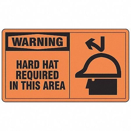 Accuform Warning, Hard Hat Required In This Area, 10" W x 7" H, Rectangle, Aluminum MPPE325VA