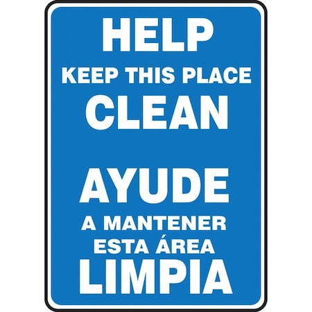 Accuform Help Keep This Place Clean, Spanish-BiLingual Sign, 10" W x 14" H, Rectangle, Vinyl, SBMHSK973VS SBMHSK973VS