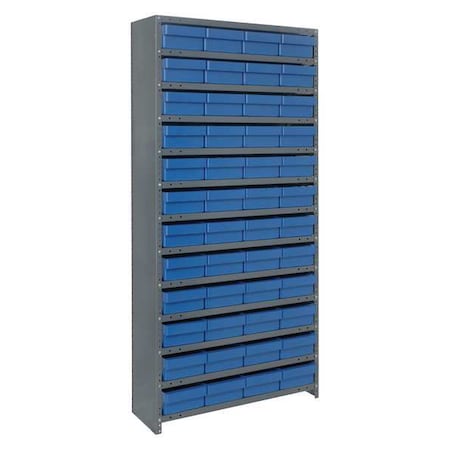 Quantum Storage Systems Steel Enclosed Bin Shelving, 36 in W x 75 in H x 18 in D, 13 Shelves, Gray/Blue CL1875-606BL