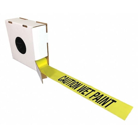 Zoro Select Barricade Tape with Reel, Caution Wet Paint, Yellow, 3 in Wide x 1,000 ft Length, Polyethylene B3104Y45-200