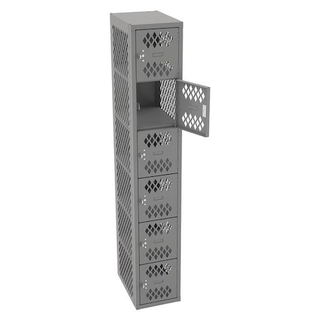 TENNSCO Box Locker, 12 in W, 18 in D, 72 in H, (1) Wide, (6) Openings, Gray VBL6-1218-AMED GRAY