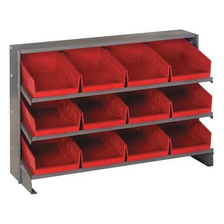 Quantum Storage Systems Steel Bench Pick Rack, 12 in D x 21 in H x 36 in W, 3 Shelves, Red QPRHA-107RD