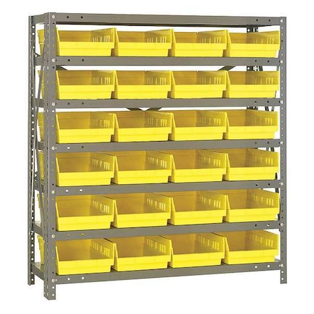 Quantum Storage Systems Steel Bin Shelving, 12 in D x 39 in H x 36 in W, 7 Shelves, Yellow 1239-107YL