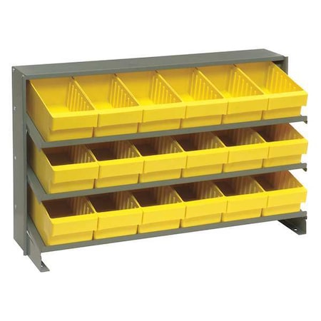 Quantum Storage Systems Steel Bench Pick Rack, 12 in D x 21 in H x 36 in W, 3 Shelves, Yellow QPRHA-601YL