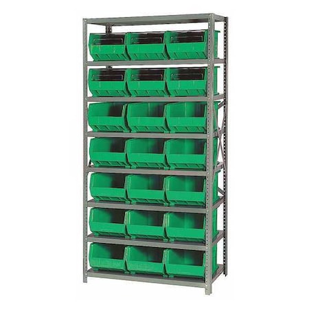 Quantum Storage Systems Steel Bin Shelving, 18 in D x 75 in H x 36 in W, 8 Shelves, Green QSBU-255GN