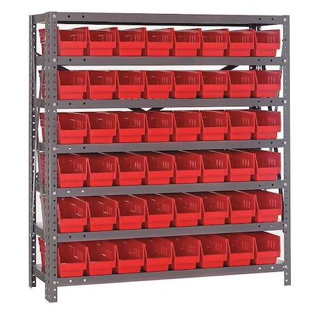 Quantum Storage Systems Steel Bin Shelving, 12 in D x 39 in H x 36 in W, 7 Shelves, Red 1239-101RD